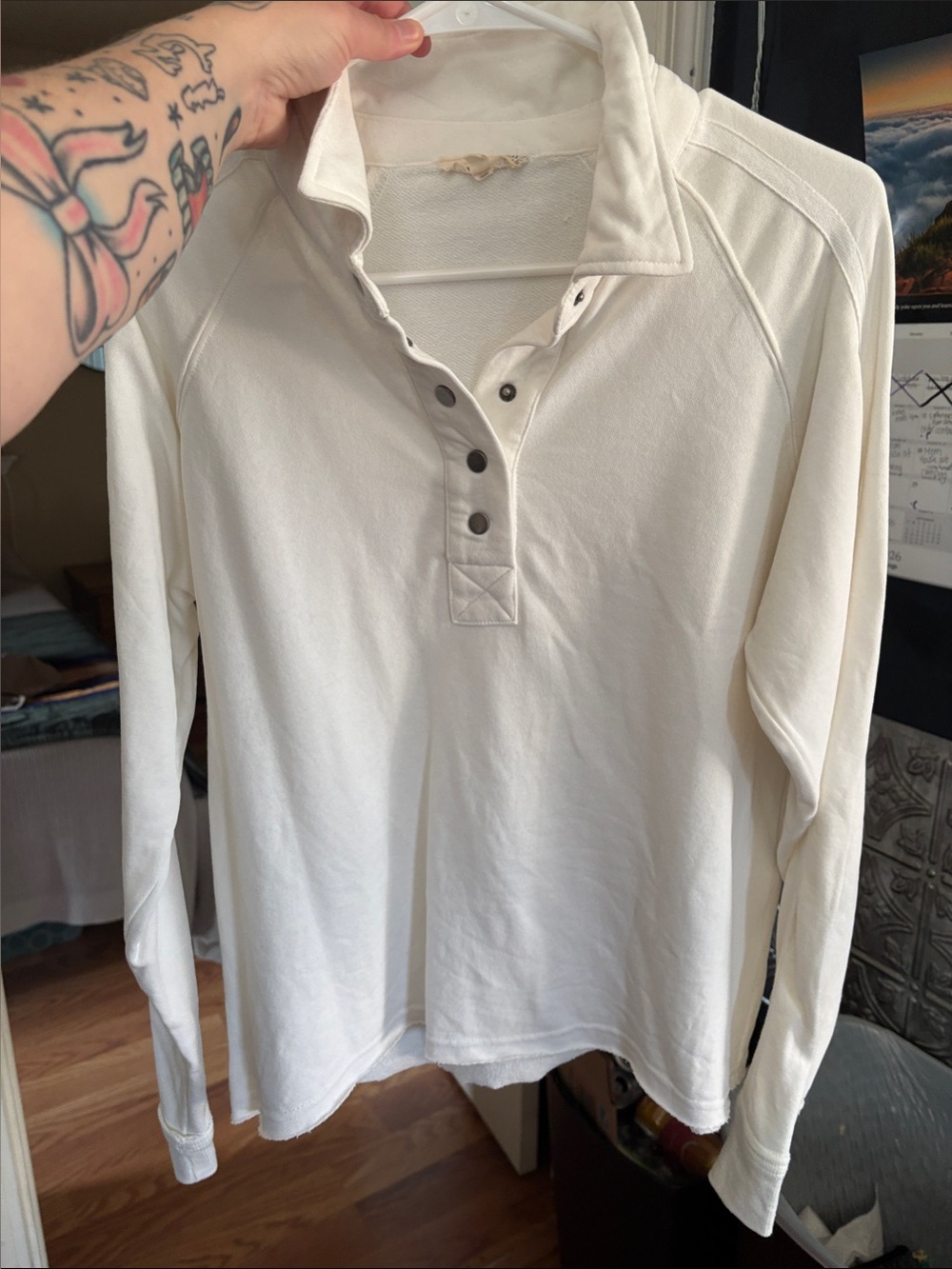 Mystree Long-Sleeve Henley Top in Off-White